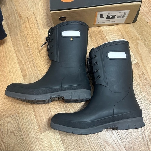 BOGS Amelia Lace Boots NEW Sz 8 Black Waterproof Winter Rain Snow Pull On Women - Picture 4 of 8